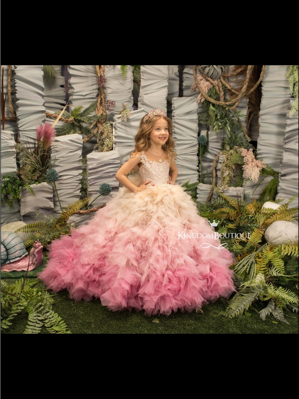 Girls' Pink Ombre Tulle Formal Dress with Lace Bodice